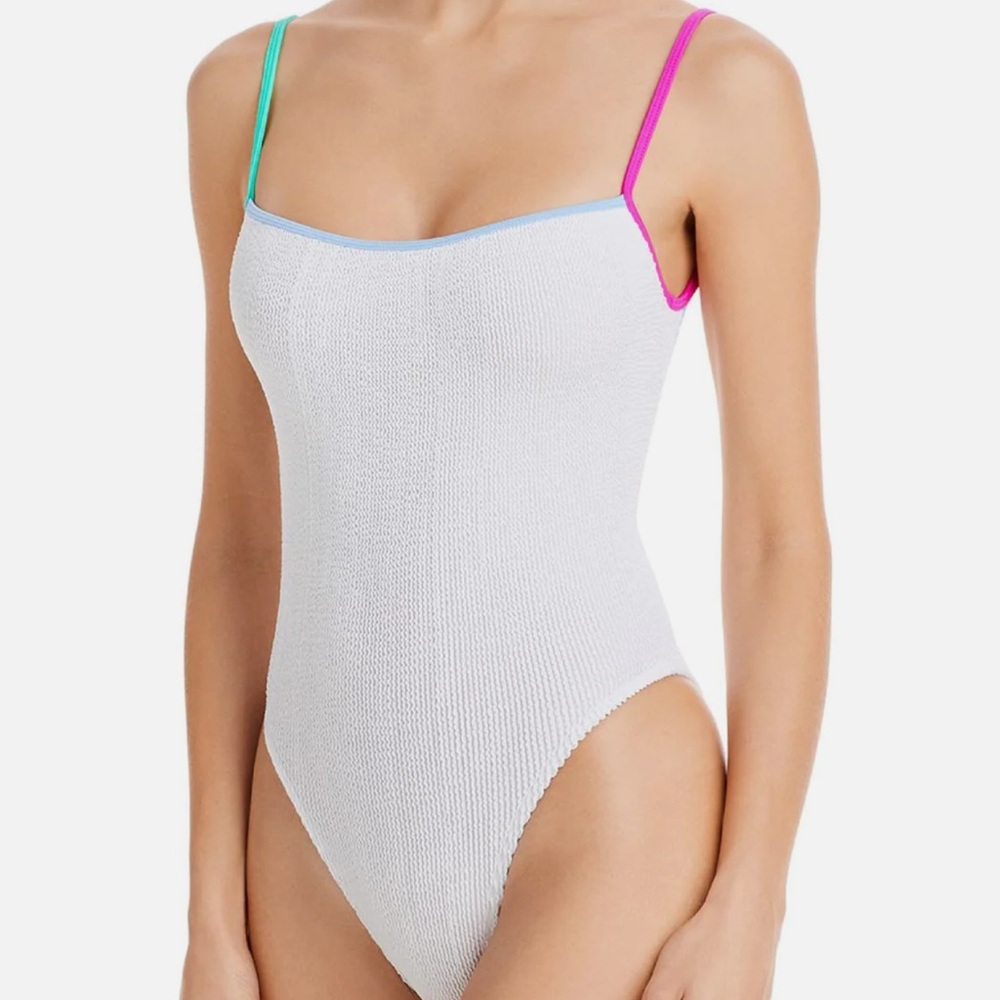 Bondeye white crinkle colorblock one piece swimsuit ONE SIZE